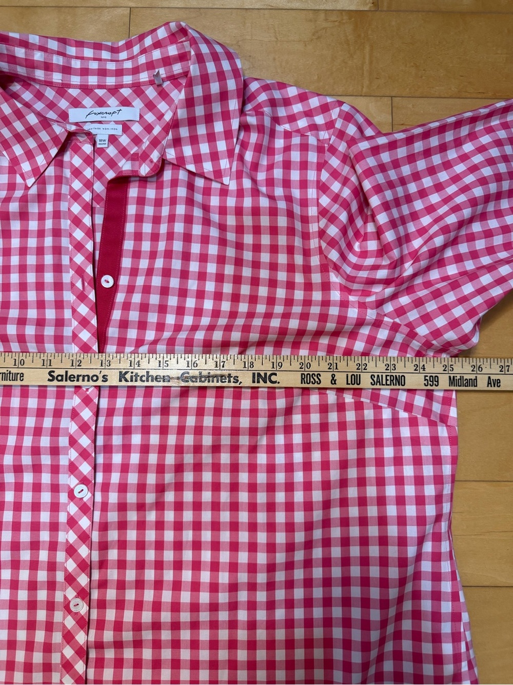 Foxcroft NYC Heritage Non Iron Pink and White Gingham Button-Down Shirt Top- 18W - Picture 9 of 12
